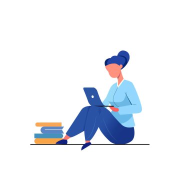 Bilgisayarla çalışan genç bir kadın.