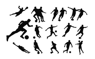 Futbol, futbolcuların silüetleri. Futbol çekimi.