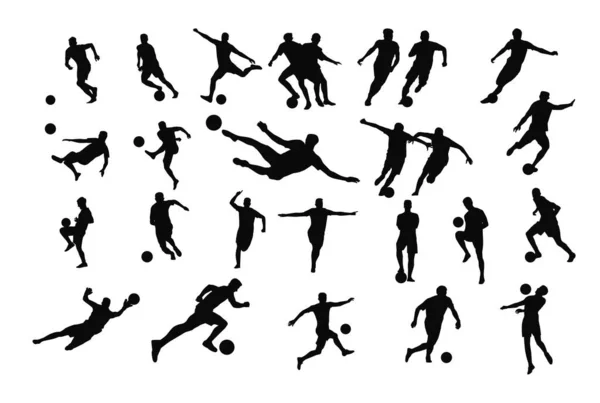 Silhouette Giocatore Calcio Uomo Con Palla — Vettoriale Stock