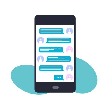 Kurye ile telefon ekranı, sohbet kutusu ile haberci ekranı