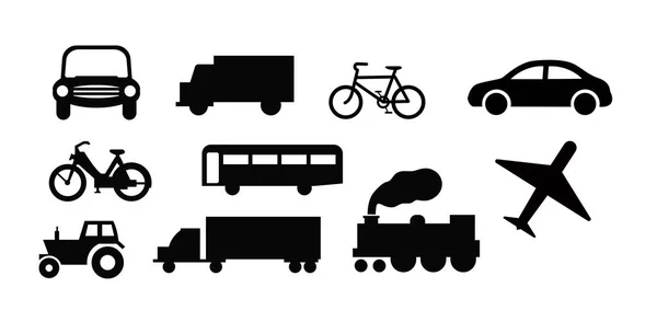 采购产品摩托车和自行车 重型卡车 重型车辆和公共汽车 一套各种运输方式 — 图库矢量图片