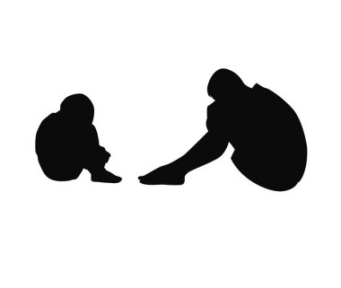 Çocukluktan yetişkinliğe kalp kırıklığı, üzgün ve yorgun hisseden genç adam ve çocuğun silueti.
