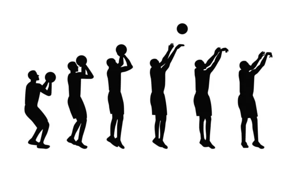篮球投篮技术 职业篮球运动员将球射入篮筐 — 图库矢量图片
