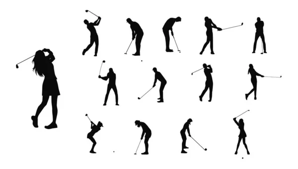 Golf Oyuncu Siluet Vektör Çizim — Stok Vektör