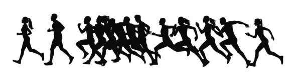Läufergruppe Silhouette Vektor Illustration Menschen Laufen — Stockvektor