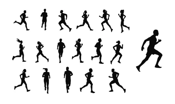 Personas Corriendo Silueta Vector Ilustración — Vector de stock