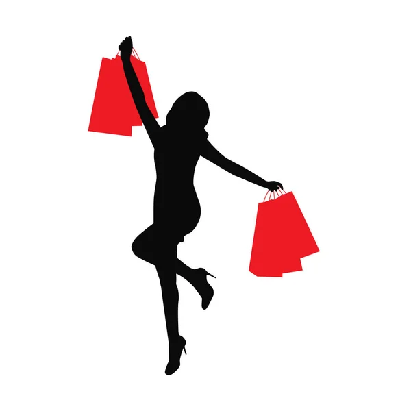 Femme Silhouette Shopping Belle Femme Appréciant Shopping — Image vectorielle