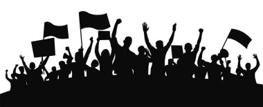 Protestocular, öfkeli insan silueti kalabalığı