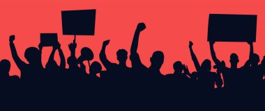 Protestocular, öfkeli insan silueti kalabalığı