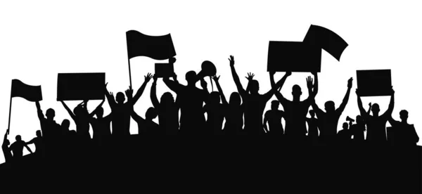 抗議者 人々のシルエットの激怒群衆 — ストックベクタ