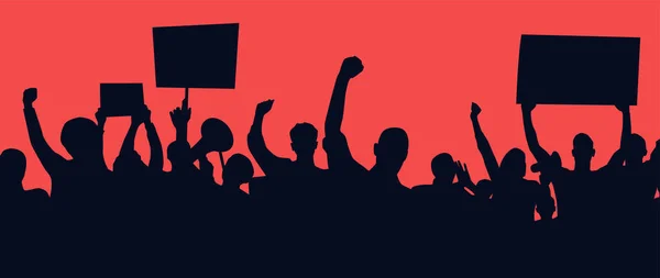抗議者 人々のシルエットの激怒群衆 — ストックベクタ