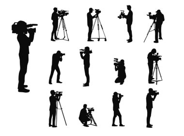 Kamera vektör siluetine sahip kameraman