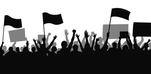 Crowd People Flags Banners Sports Crowds Fans Demonstrations Strikes Revolutions — Stock Vector