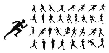 Siluet çalıştıran, yarışan insanlar