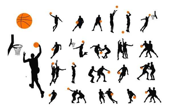 Чоловік Баскетболіст Люди Грають Баскетбол Силует — стоковий вектор