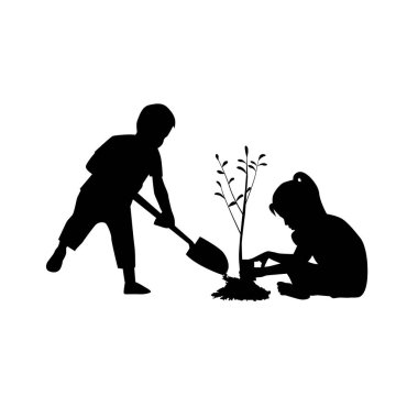 Çocuklar ağaç silueti dikiyor.