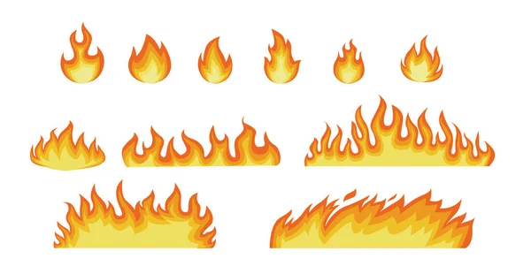 Cartoon Fire Flames Set Isoliert Auf Weißem Hintergrund Vector Illustration — Stockvektor