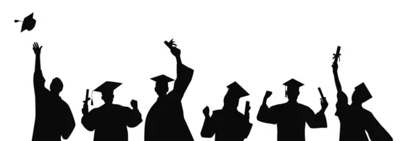 大学や大学を卒業 男の卒業生の群れ卒業キャップを投げる — ストックベクタ