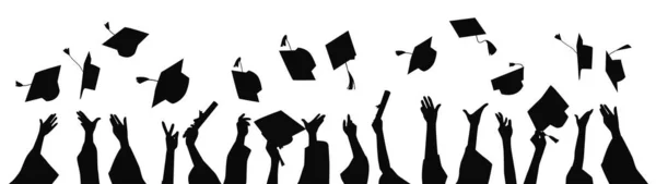 大学や大学を卒業 卒業キャップを投げる手 — ストックベクタ