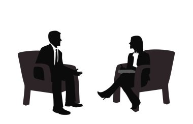 Takım elbiseli işadamı gazeteciye röportaj veriyor