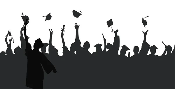 Egy Csomó Diplomás Köpenyben Akik Érettségi Sapkákat Hánynak Egyetemen Főiskolán — Stock Vector
