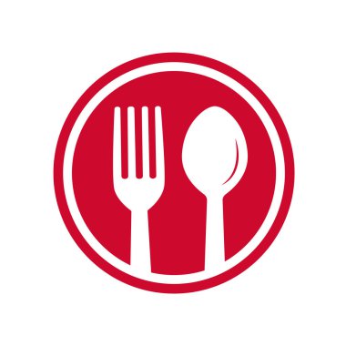 Aşçı logosu, restoran logosu. Kaşık, çatal ve tabak.