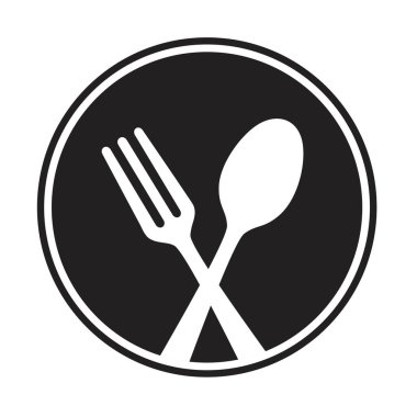 Kaşık, çatal ve tabak. Aşçı logosu, restoran logosu
