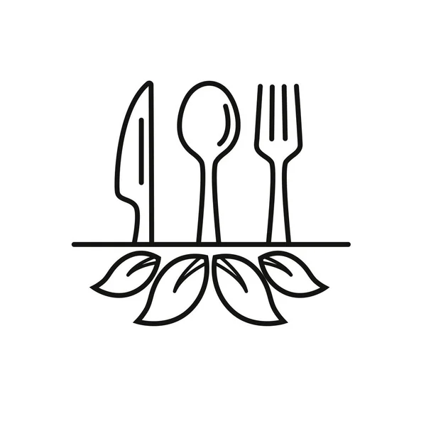 Colher Garfo Linha Faca Logotipo Cozinha Logotipo Restaurante Vegetariano Amigabilidade —  Vetores de Stock