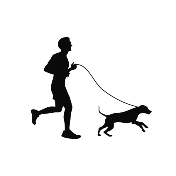 Бег Домашним Животным Человек Бежит Вместе Своей Собакой — стоковый вектор
