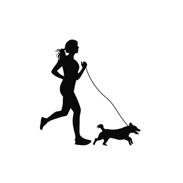 Joggen Met Huisdier Vrouw Rent Samen Met Haar Hond — Stockvector