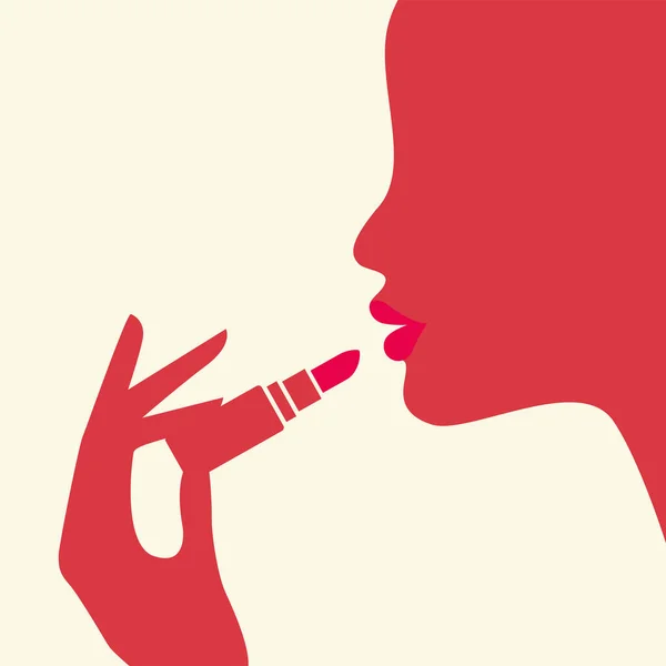Wanita Cantik Siluet Dengan Lipstik - Stok Vektor