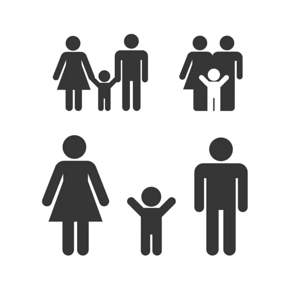 家族のアイコン 家族のアイコンのための親と子供のシルエット — ストックベクタ