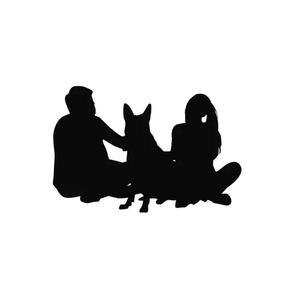 Hombre Mujer Con Perro Sentado Mascota Del Amor Amante Las — Vector de stock