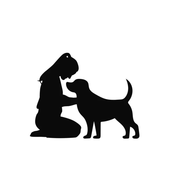 Mujer Abrazando Perro Amor Mascota Mascota Amante Silueta — Archivo Imágenes Vectoriales