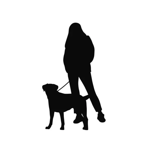 Kvinde Med Sin Hund Elsker Kæledyr Kæledyrselsker Silhuet – Stock-vektor