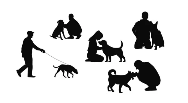 Mennesker Med Hund Silhuet Kærlighed Hund Kæledyr Elsker Silhuet – Stock-vektor