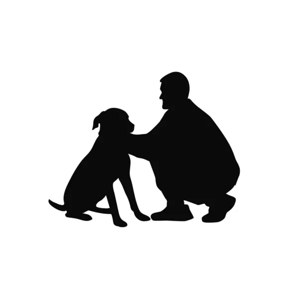 Homem Abraçando Seu Cão Amor Animal Estimação Pet Amante Silhueta —  Vetores de Stock