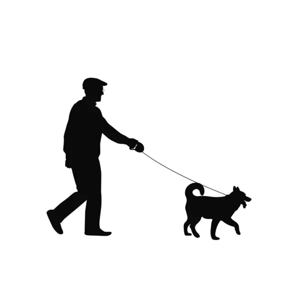 Oude Man Met Hond Man Samen Met Zijn Hond Silhouet — Stockvector