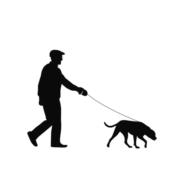 Oude Man Met Hond Man Samen Met Zijn Hond Silhouet — Stockvector