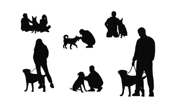 People Dog Silhouette Love Dog Pet Lover Silhouette — стоковый вектор