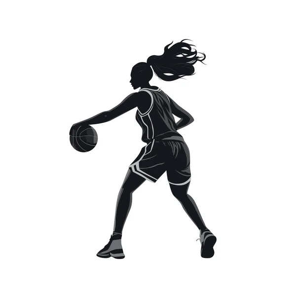 Silhouette Joueuse Basket Professionnelle Féminine — Image vectorielle