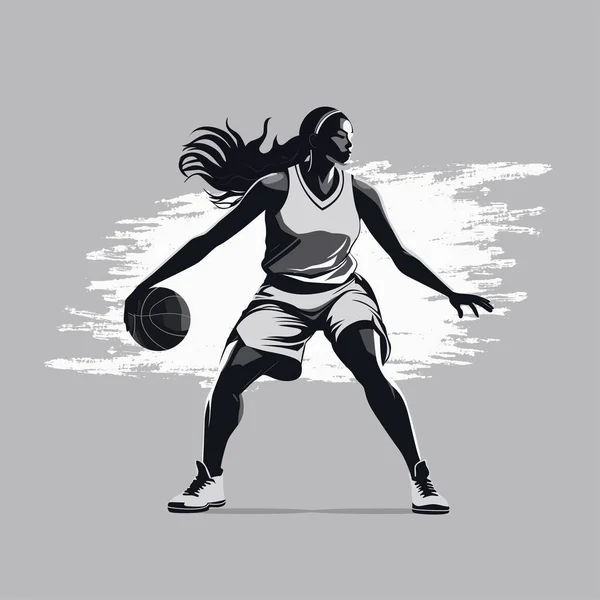 Mujer Professional Basketball Player Silhouette — Vector de stock