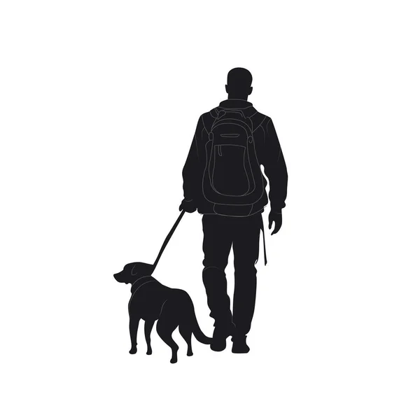 Homem Caminhando Com Seu Cão Estrada —  Vetores de Stock