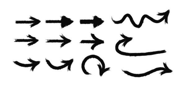 Black arrow icon on white background. Arrow drawn with pencil vector illustration