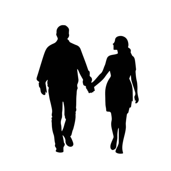 Par Håller Hand Promenader Kärleksfull Par Silhuett — Stock vektor