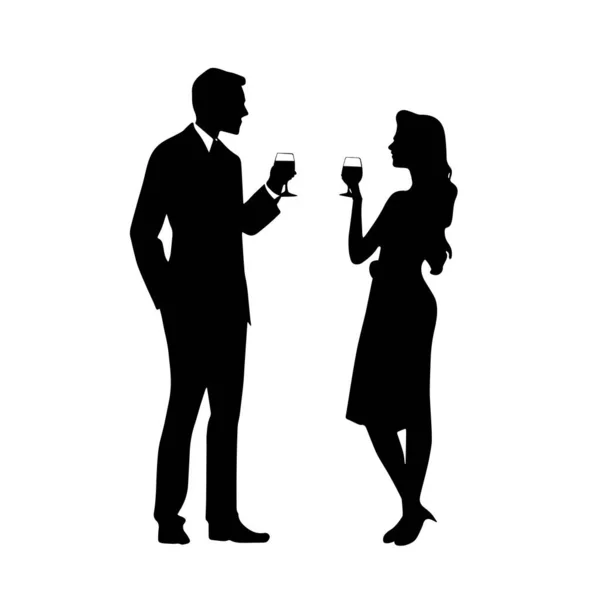 Mann Und Frau Trinken Gemeinsam Wein — Stockvektor
