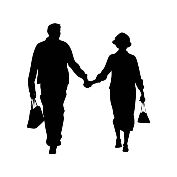 Senior Couple Ederly Couple Silueta — Stockový vektor