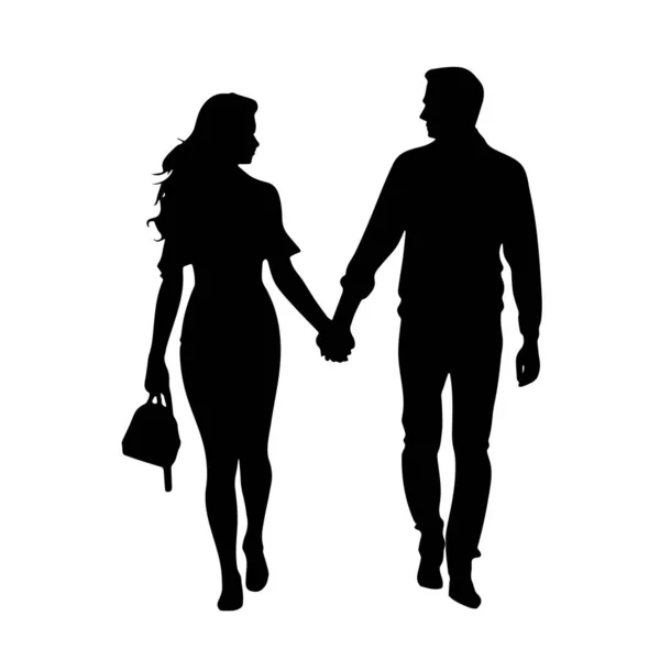 Paar Hält Hand Beim Gehen Liebevolles Paar Silhouette — Stockvektor