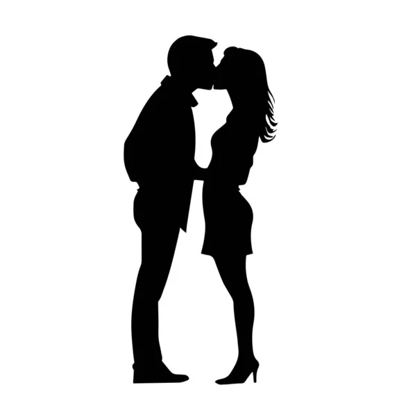 Couple Amoureux Embrasse Couple Qui Embrasse Couple Aimer Les Silhouettes — Image vectorielle