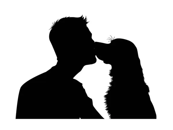 犬と男 犬にキス 愛ペットの概念ベクターのシルエット — ストックベクタ